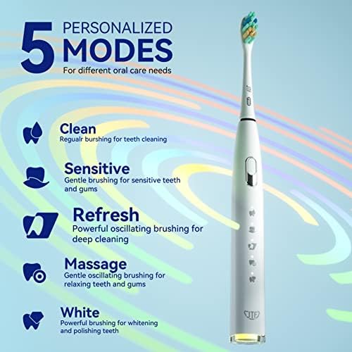 JTF Sonic електрична четка за заби за возрасни со 4 глави со четки, безжично брзо полнење и долготраен, паметен тајмер 5 режими
