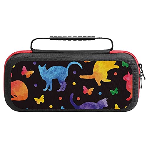 Шарени акварели мачки и пеперутки носат куќиште за Nintendo Switch Заштитна преносна торба за патувања со тврда школка за торбичка