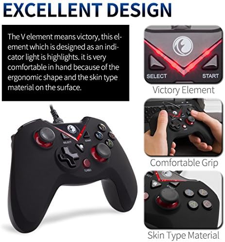 IFYOO-V108-RED V-ONE WIRED USB Gaming Controller GamePad JOYSTICK за компјутер и Steam & Android & PS3-[Red]