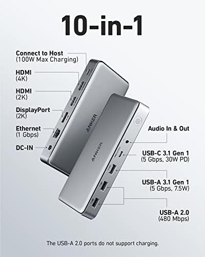 Anker USB-C до Молња Нов најлон кабел, [6FT MFI овластен] & Anker 563 USB C Docing Station, со двојни HDMI порти и DisplayPort, 100W полнење