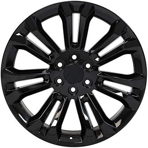 OE Wheels LLC 22 инчи бандажи се вклопува пред 2019 Silverado Sierra Pre-2021 Tahoe Suburban Yukon Escalade CV43 22x9 Gloss Black Wools BDA гуми