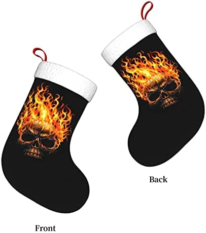 Yuyuy череп пламен оган Божиќна порибна декорација на одмор камин виси чорап 18 инчи чорапи