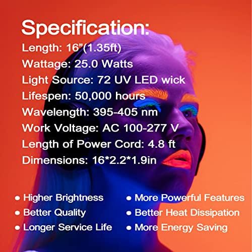 Надградба 25W LED Црна Светлина Бар-72 УВ Голема LED ЧИП 395-405 nm, Црни Светла За Сјај Партија-Црна Светлина Бар За Флуоресцентни Постери, Сјај Во Темна Партија, Сцена Осветл