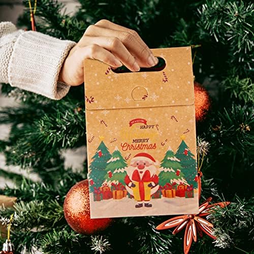 24 ПАРЧИЊА Божиќни Крафт Хартиени Кеси, Кутии За Божиќни Задоволства, Божиќни Торби За Добрите Дедо Мраз Ирваси Божиќ Преклопување Крафт Хартија