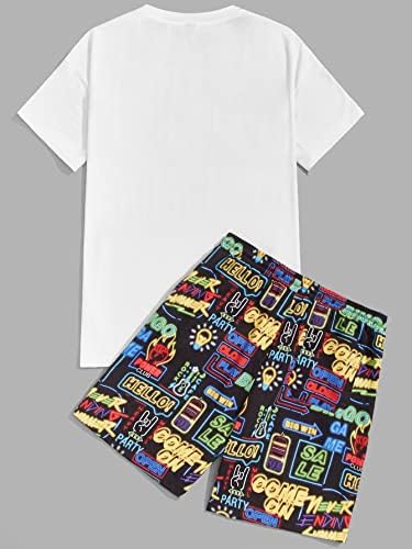 Nibhz Облека со две парчиња за мажи мажи, графички лепенка, џеб и шорцеви поставени