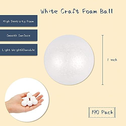 Ccinee 190 парчиња 1 инч бела топчиња од пена, мини тркалезна пена занаетчиска топка за уметности занаети за домаќинство Проект