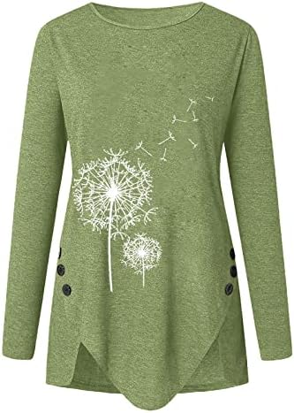 Женски џемпер горниот дел од копчињата за растително печатење неправилна маичка со долги ракави џемпер врвен маица џемпер кукавички