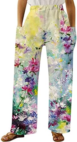 Miashui плус големина џемпери за жени жени обични пролетни летни панталони со плажа шарени цветни печатени панталони за жени