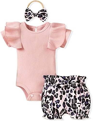 ФИУКИЈА новороденче за новороденче облека за девојчиња, руфле ромпер -шорцеви за каросерии поставени 3 парчиња слатки бебешки девојчиња