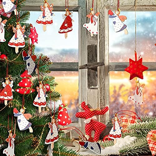 48 парчиња Божиќ танцување висечки ангели декор Божиќно дрво камин дрвени ангелски украси Ангел виси знак за молитва Божиќна сезона