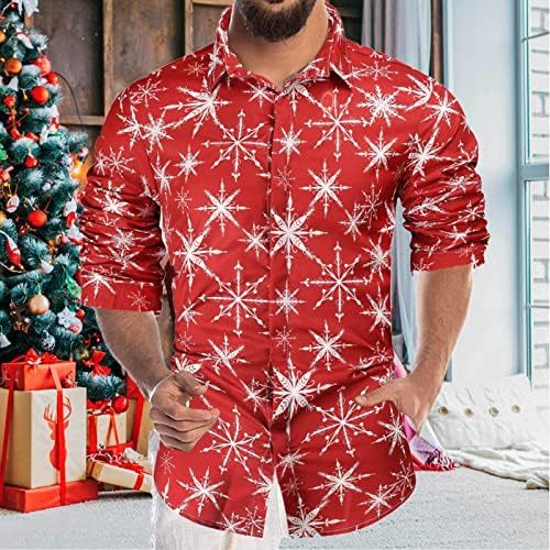 Божиќни кошули за мажи за мажи Новини грда Дедо Мраз со долг ракав Смешно копче надолу кошула за забавен одмор Божиќ подарок