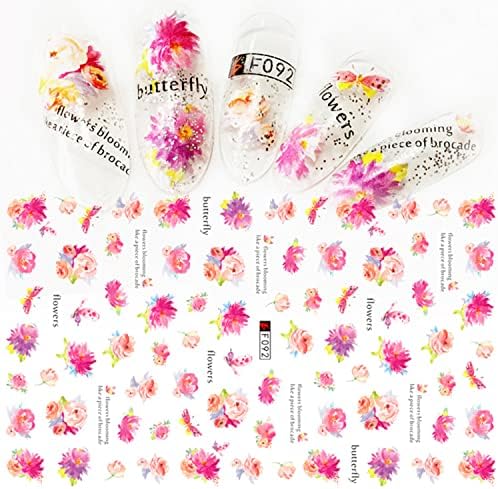 Zziyeettm 8 чаршафи со налепници за уметност со цвеќиња, декорации од розова праска и цвет на сливи 3D самолепливи нокти дизајнираат