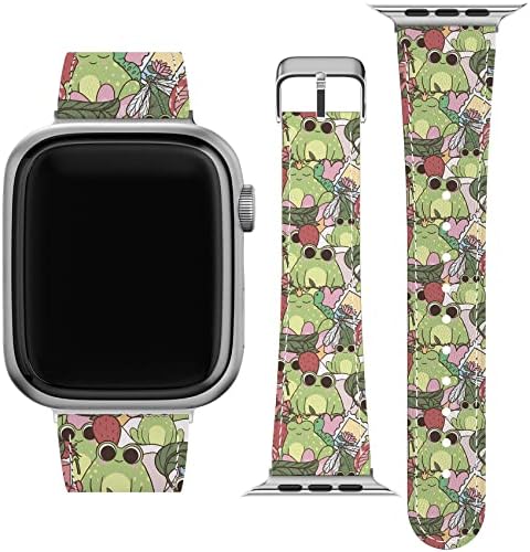 Замена на опсегот на зглобот Cavka за серијалот на Apple Watch 7/6/5/4/3/2/1/SE Froggy PU кожа нараквици Frogs Симпатична тенок