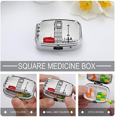 Пилула кутија Биг Бен Црвена телефонска кутија плоштад во форма на таблети во форма на таблета, преносен пилум за витамин контејнер, држач за апчиња