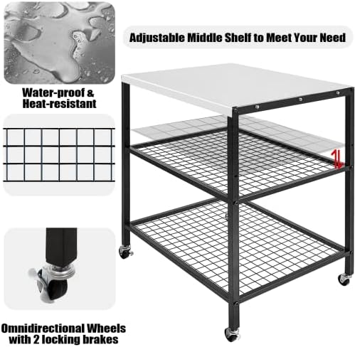 Weashume Три полица Подвижна храна Подготвена и работна количка Табела од не'рѓосувачки челик количка модуларна табела со тркала