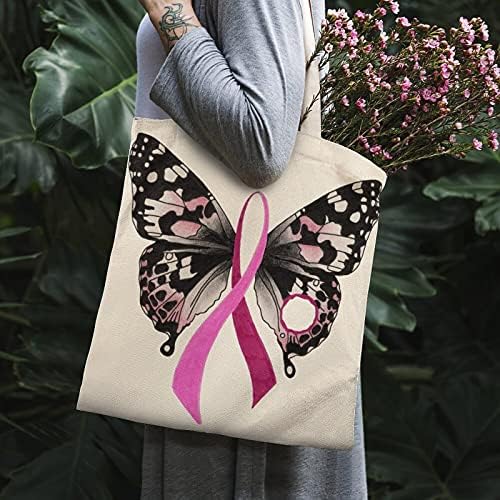 Смешноста на пеперутката за рак на дојка за рак на дојка за еднократна употреба чанти за платно торба за тота, отпечатена за шопинг
