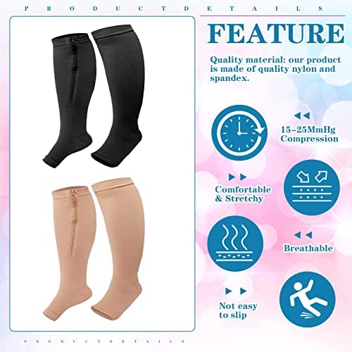 Хилбан 2 пар плус големина на теле -патент компресија чорапи 15 до 25 mmHg Отворени пети за компресија за жени со прекумерна