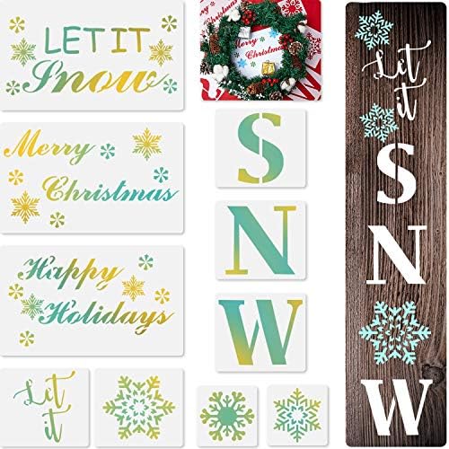 10 парчиња Божиќ, нека се снежни матрици, тремот знак за сликање за сликање на дрво, еднократно матрици за Божиќ зимски домови занаетчиска