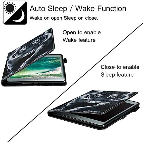 GSFY iPad 10.2 Case 2021/2020/2019, iPad Air 3 10.5 2019 Case, iPad Pro 10.5 2017 Case, Заштитен паричник Stand Smart Cover со држач за стилови Auto Wake/Sleep, Black Tiger, црн тигар