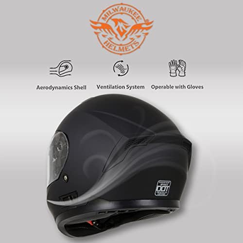 Шлемови на Милвоки MPH9835DOT „чистач“ рамна црна напредна мотоцикл модуларна кацига за мажи и жени велосипедист w/пад на визирот