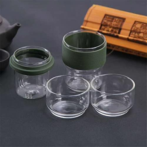 Xwozydr Travel Tea Set Kungfu чај сад со преносни чаши за стакло со стакло со инфузер за сет за патувања дома