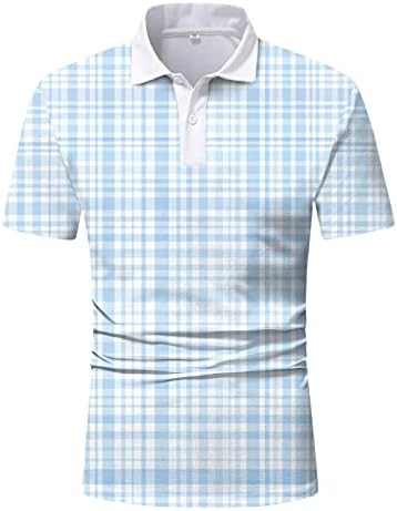 XXBR MENS PLAID POLO кошули, краток ракав провери лежерна кошула за голф, вратот на вратот летен спортски решетки за тениски тениски