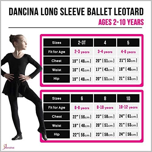Dancina Leotard Long Balleve Ballet Gilletics Front Leded Comfy памук деца на возраст од 2-10 години на возраст од 2-10 години