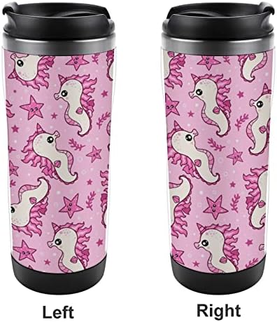 Розови морски морскики со еднорог патувања со кафе со капаци изолирани чаши од не'рѓосувачки челик двојно wallидно шише со вода