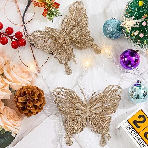 Jilimeli 12 парчиња сјајни украси за новогодишна елка, шуплива пеперутка Божиќна декорација со клипови, занаетчиски Божиќни украси,
