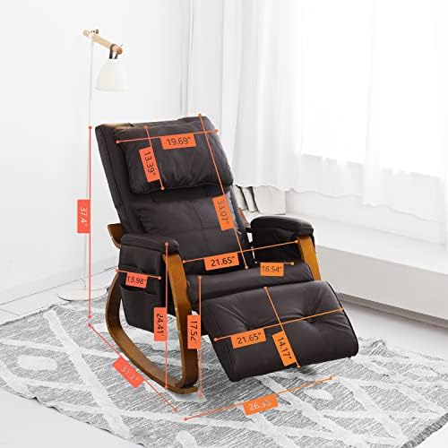 Чаир за лулкање JXP, мултифункционална масажа за лулка, столче со топлина, мачкање и вибрации, столче од рокер од кожа од дрво со отстранлива