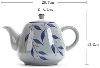 IRDFWH 900ml Голем керамички чајник со рачка Ретро рачно насликана сина и бела порцеланска филтер-чај чај сет