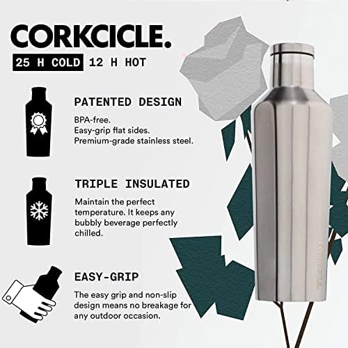 Corkcicle Canteen - шише со вода и термос - ги одржува пијалоците ладни повеќе од 25, топло повеќе од 12 часа - тројно изолирано со изградба на не'рѓосувачки челик - челик - 9 мл.
