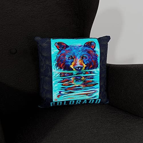 Колорадо Влажна мечка Фаукс велур троседот фрла перница од маслото сликарство од уметникот Кари Лер 18 x 18.