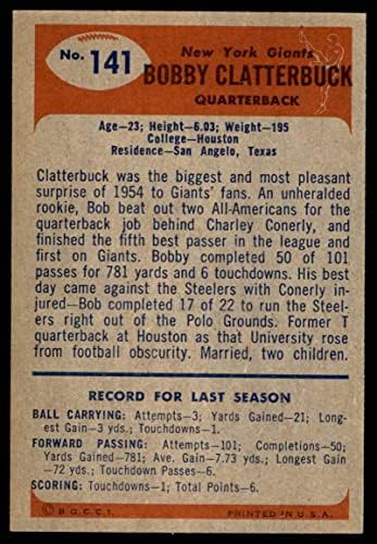 1955 Bowman # 141 Bobby Clatterbuck New Yorks Giants-FB Dean Cards 5-Ex Giants-FB