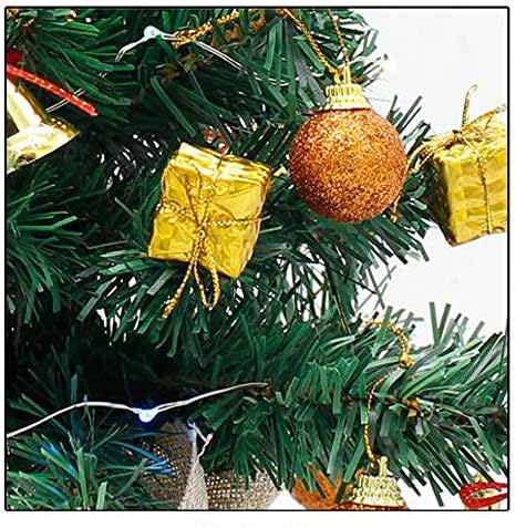 Tableујорк Таблета елка, вештачко мини борово дрво со LED жица светла и украси, минијатурни Божиќни дрвја зимски DIY занаети мини бор 1129