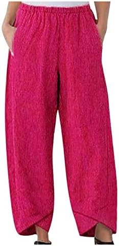 Navyoom женски постелнина панталони лабави панталони широки нозе исечени панталони удобни еластични панталони со лесни половини