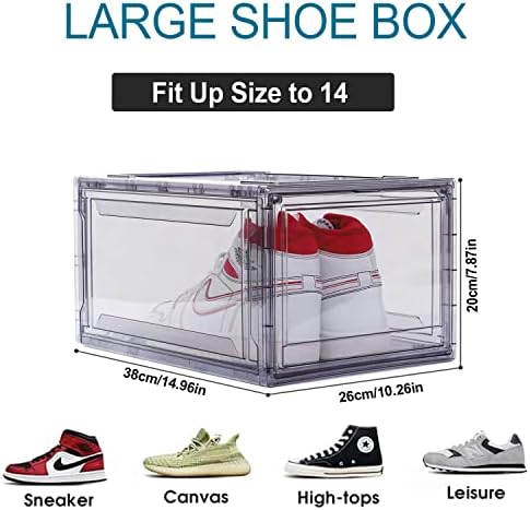 12 пакувања кутии за чевли, чисти акрилни пластични кутии за чевли, стабилни, контејнер за заштеда на простор за заштеда на просторот, предни кутии за складирање на ч