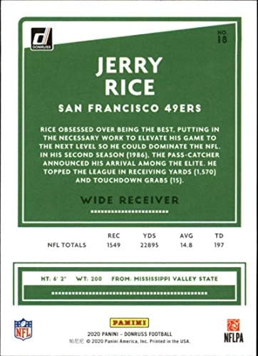 2020 Донрус 18 Џери Рајс сан Франциско 49ерс Нфл Фудбалска Картичка НМ-МТ