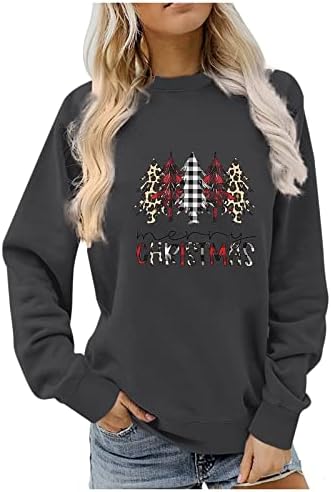 Akollsppnsy Women Crewneck Sweatshirt Sweatshirt преголем екипаж на врвови на весели Божиќ вкупно долги тренинзи за ракави за жени