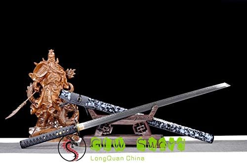 Glw katana clay кален T10 челик катана целосен танг остр нож Јапонија самурај меч битка