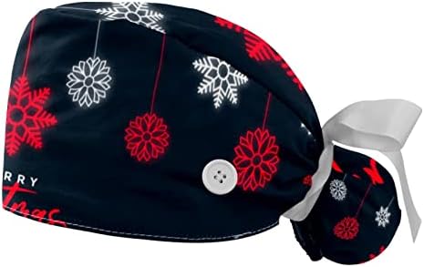 Работно капаче со копчиња за жени, украс за снегулка, весела Божиќна памук, џемпер, буфан капа од чипка