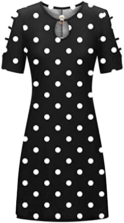 Гуокси Cold Shoulder Mini Dresses for Women Loose Casual Short Sleeve Print Dress Summer Keyhole Color Block Beach Dress