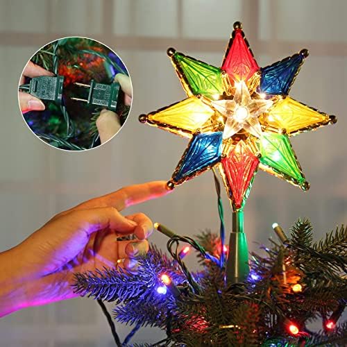 Измешани 300 Предводени Божиќни Светла Што Ја Менуваат Бојата + 8-Точка Мулти-Боја Ѕвезда Божиќна Елка Топпер За Новогодишна Елка Забава Дома