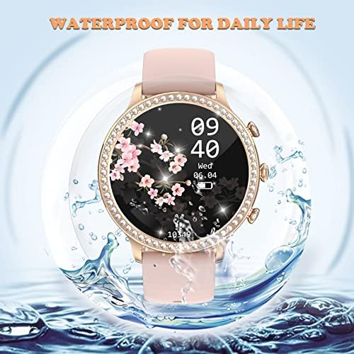 Розови паметни часовници за жени со дијаманти, одговор/направете дами за повик Bluetooth Smartwatch за телефони со Android и iOS, педометар за
