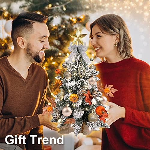 2ft мини новогодишна елка со светло вештачко мало таблета сина Божиќна декорација со надигран снег; Исклучителни украси и Божиќни украси за табела