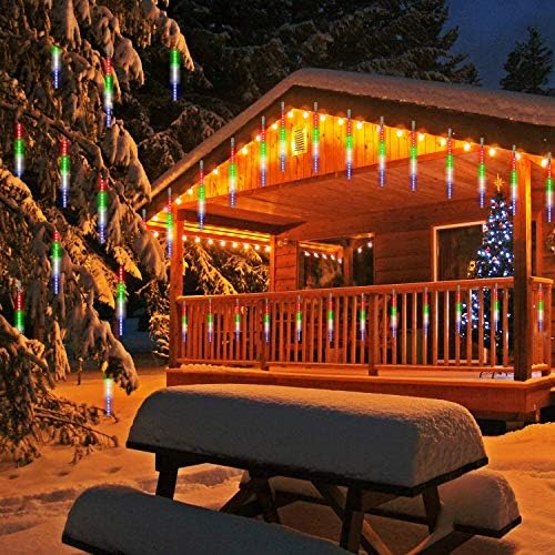 Zhewen Meteor Toush Rain Lights, 8 цевки 192 LED светло за туширање на отворено, паѓање на Божиќни светла, водоотпорни каскадни светла