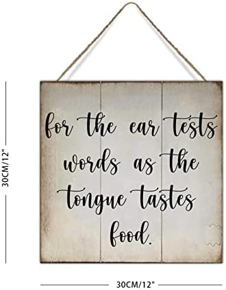 Swavecat Рустикално дрво Плакета Уметнички знак за уши тестови зборови, бидејќи јазикот има вкус храна виси знак гроздобер фарма