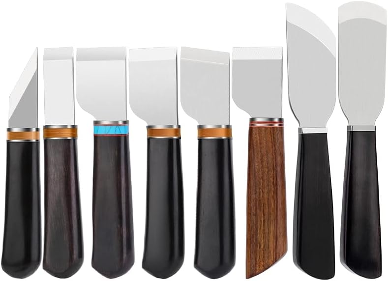 Miusie 1 парчиња 8 видови дрвена рачка кожа нож за сечење кожа кожа за лежење челик нож DIY занаетчиска алатка безбедност за шиење секач за шиење -