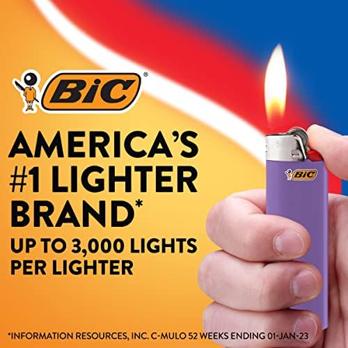 BIC Classic Lighters, стил на џеб, полесен за свеќи, виолетови запалки, пакет со броење од 12 броеви