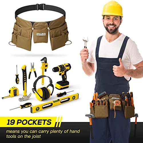 19 ремени за џебни алатки за мажи - Тешка одвојување и прилагодлив комунален појас, за електричар, столар, торбички за градежни алатки,